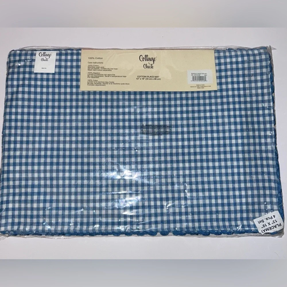Cottage Check 13”x19” 4-Pk Placemat (2-Sided Design) 100% Cotton/Buffalo Print